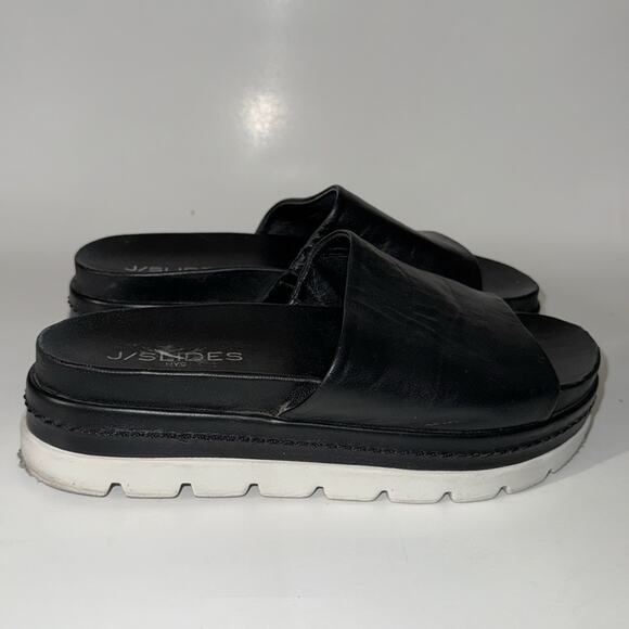J/Slides Bibby black platform slip on leather sandals. Size 6.5 - Picture 2 of 8